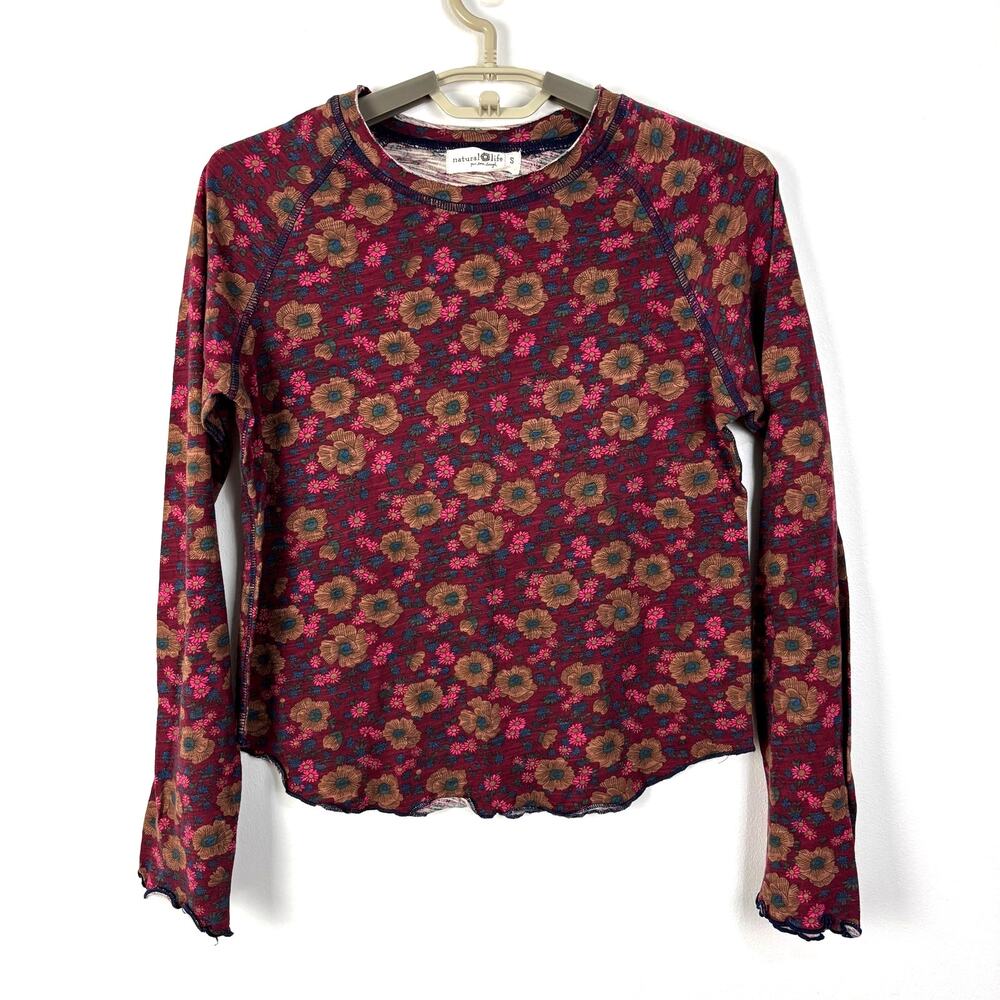 Natural Life Floral Cotton Long Sleeve Top lettuce hem
